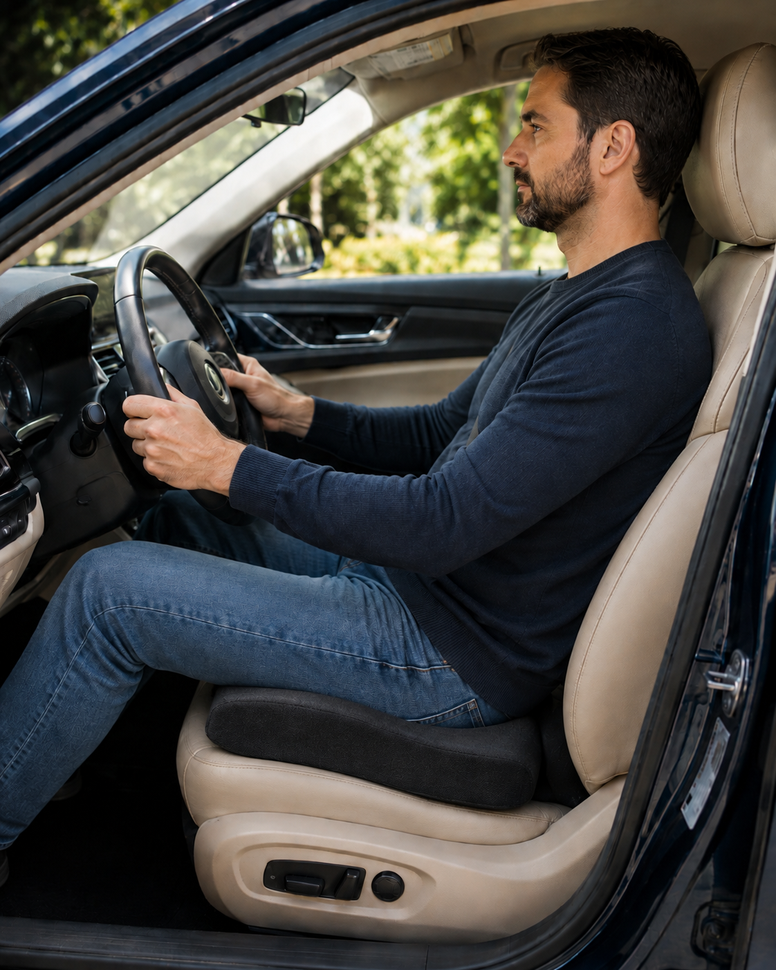 Coussin d’assise DosZenn posé sur un siège conducteur
