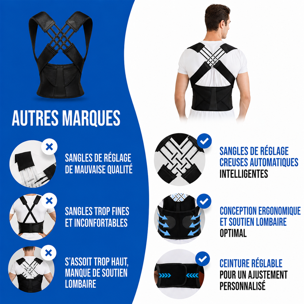 Comparatif correcteur de posture DosZenn et sangles de réglage renforcées