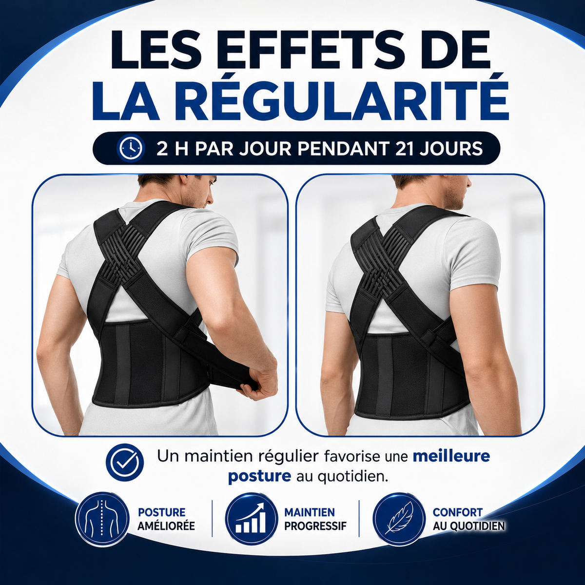Résultats du port régulier du correcteur de posture, 2 h par jour